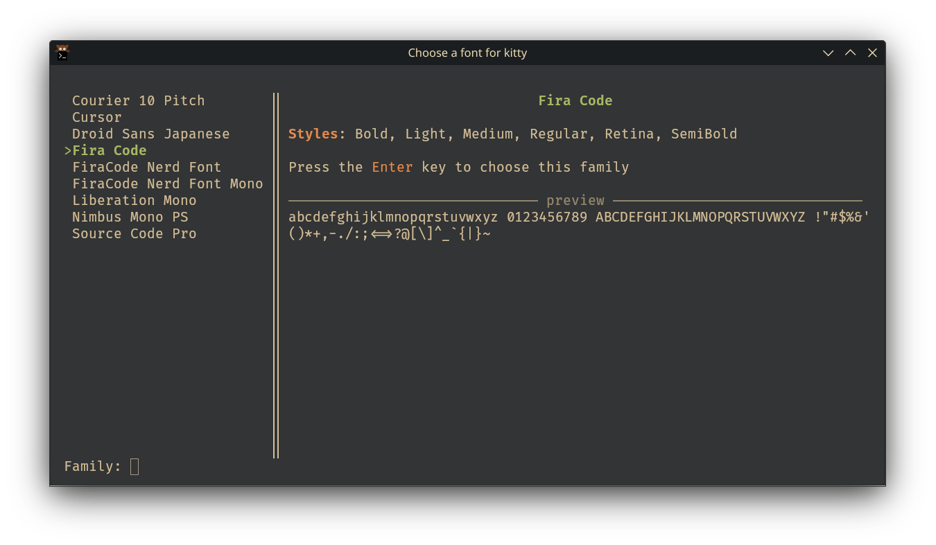 kitty font selection